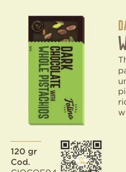 Dark chocolate bar with whole pistachios