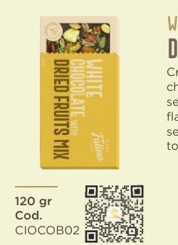 White chocolate bar with dried fruits mix